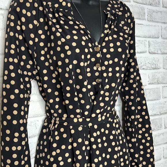 mudpie Tan & Black Samantha Dress Shirt Dress Size Medium Polka Dot - Picture 4 of 9